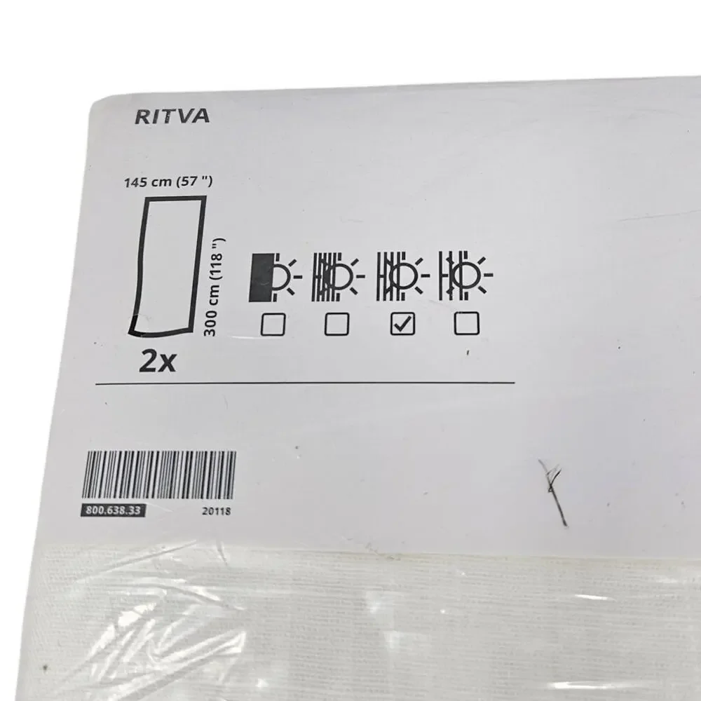 NEW Ikea Ritva 2 Panel Cream White Curtains Cotton Minimalist Coastal - Picture 3 of 3